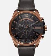 Image of Diesel DZ4459 Mega Chief Black Leather Copper Stainless Chronograph Watch 51mm
