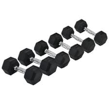 Image of Hex Dumbbell Set 5/6/8 kg - Rubber Heads, Anti-Roll Hex, Home Gym