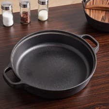 Image of Cast Iron Cookware Frying Pan Grill Baking Pot Skillet Pizza Pan Deep Pan 25CM