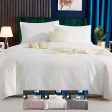 Image of 100% Cotton Quilted Waffle Duvet Cover Bedding Set Single Double Super King Size