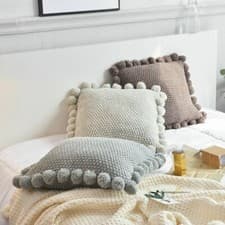 Image of NEW Pom Pom Knitted Cushion Cover Acrylic Throw Pillow Cases Home Decor 45*45cm