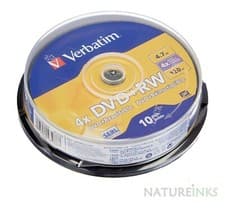 Image of 10 Verbatim Blank DVD+RW Rewritable 4X 120 mins DVD SERL Discs Spindle 43488