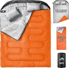 Image of Double Sleeping Bag for Adults Mens with Pillow, XL Queen Size Two Person Sleep