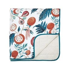 Image of Sanderson Jackfruit Indigo & Papaya 260x265cm Quilted Throw