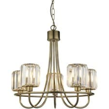 Image of Multi Arm Hanging Ceiling Pendant Light Antique Brass & Clear Glass 5x 6W E14