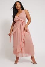 Image of Yours Curve Women's Plus Size Pink Ruffle Bridesmaid Wrap Dress
