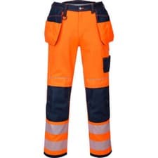 Image of Portwest PW3 Hi Vis Holster Pocket Work Trousers Orange / Navy 36" 31"