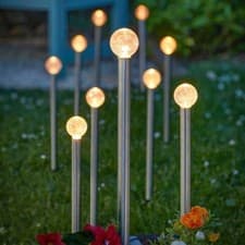 Image of Smart Garden Solar Powered 10 Glowball Stake Lights Warm White LED Garden Lights