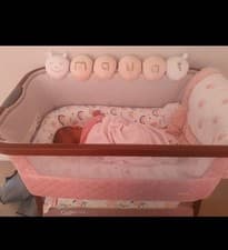 Image of Tutti Bambini Cozee Luxe Bedside Crib Walnut Blush with Travel Bag & Mattress