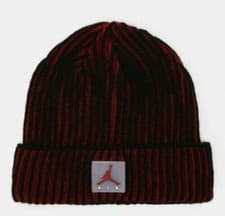 Image of NIKE AIR JORDAN BEANIE HAT BLACK/GYM RED ONE SIZE YOUTH/ADULT SMALL