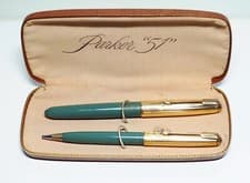 Image of NEW OLD STOCK Parker 51 Fountain Pen & Pencil set in Navy Grey with box