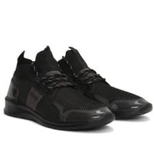 Image of HUGO BOSS GreenExtreme Run Knit Woven Collar Trainer In Black Size 11 With Box