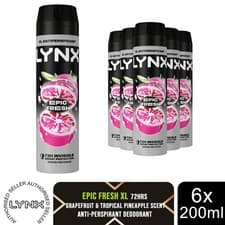 Image of Lynx Anti-Perspirant Epic Fresh 72H Sweat & Odour Protection Deodorant, 6x200ml