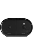 Image of Tork Twin Mid-Size Toilet Roll Dispenser Black, T6, Wall Mount