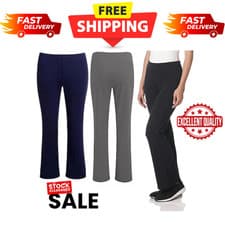 Image of Womens Bootleg Trouser Pull on Pants Bottoms Stretch Ladies Soft Ribbed Trouser