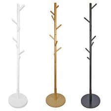 Image of Wooden Coat Stand Round Base Freestanding Hallway Coat Rack Tree, 8 Hooks