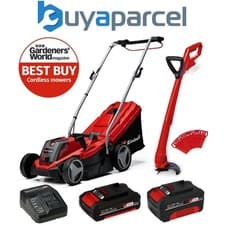 Image of Einhell Cordless 18v Lawnmower 33cm Cut Brushless + Grass Trimmer 2x Batteries