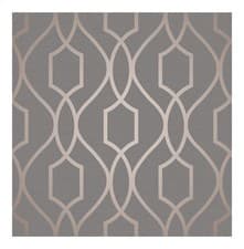 Image of Fresco Apex Trellis Geometric Wallpaper Charcoal Grey & Copper