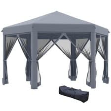 Image of Outsunny 3.2m Pop Up Gazebo Hexagonal Canopy Tent Outdoor w/Sidewalls Grey