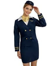 Image of Women’s Air Hostess Costume | Navy Blue Flight Attendant Uniform Dress with Hat
