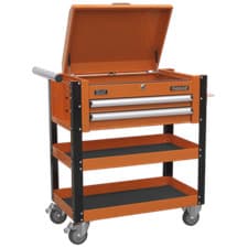 Image of Heavy-Duty Mobile Tool & Parts Trolley 2 Drawers & Lockable Top - Orange - Seale