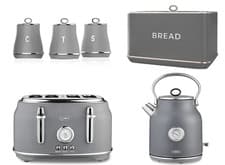 Image of Tower Renaissance Grey Kettle 4 Slice Toaster Bread Bin & Canisters Kitchen Set