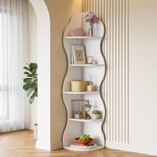 Image of Modern White Corner Shelf Stand 5-Tier Corner Bookshelf Bookcase for Living Room