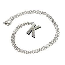 Image of Letter "K" Initial Necklace Silver Colour Pendant With Diamantes And Gift Box