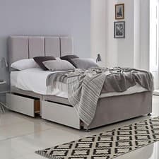 Image of LUXURY DIVAN PLUSH VELVET BED SET WITH HEADBOARD, MATTRESS AND STORAGE DRAWERS