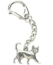 Image of Cat Keyring Keychain Bag Purse Charm Pet Feline Kitten Polished Silver Pewter