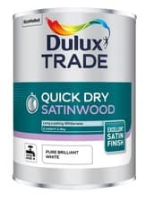 Image of Dulux Trade Quick Dry Satinwood - Pure Brilliant White - 1L / 2.5L / 5 Litres
