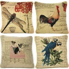 Image of Tapestry Throw Pillow Covers Dragonfly Farmhouse Country Rooster Dogs Parrots