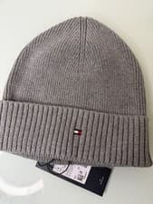 Image of Tommy Hilfiger Grey Ribbed Beanie Hat Brand New with Tags One Size Fits All