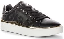 Image of Guess Fl8Bnyfal12 Bonny 4G Peony Logo Flat Trainers Black Gold Womens UK 3 - 8