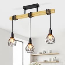 Image of Black Pendant Lighting,Vintage Hanging Lights,Wood Ceiling Light Fitting,3 Way