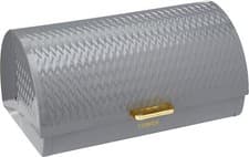 Image of Tower T826090GRY Empire Roll Top Bread Bin, Stainless Steel, Grey and Brass, On