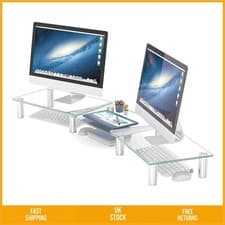 Image of Ergonomic Adjustable Dual Monitor Stand Riser for Laptop Desktop Clear 1 Pack