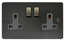 Image of G&H FBB310-AB Flat Plate Black Bronze 2 Gang Double 13A Switched Plug Socket