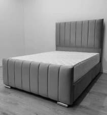 Image of NEW OTTOMAN PANEL GREY PLUSH VELVET UPHOLSTERED BED FRAME DOUBLE & KING SIZE
