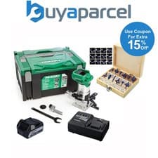 Image of Hikoki 18v 1/4in Cordless Router Trimmer 1 x 5.0Ah Li-ion + Bit Set M1808DAJPZ
