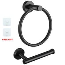 Image of New Stainless Steel Toilet Roll Holder and Towel Ring Set Bathroom Wall Mounted