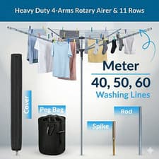 Image of Heavy Duty Rotary Washing Line 4 Arm Clothes Dryer 40M 50M 60M Outdoor Airer