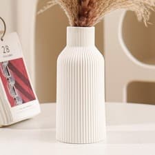 Image of 20cm Beige Ceramic Vase Matte Round Boho Nordic Modern Home Decor Flower