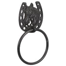 Image of Cast Iron Towel Ring Rustic Bar Antique Hand Holder Horseshoe Bathroom Decor
