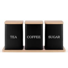 Image of EHC Set of 3 Tea, Coffee & Sugar Canister Storage Jar Container Set With Wood Ai