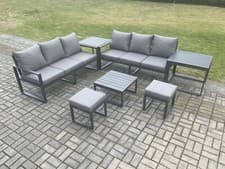 Image of Fimous Aluminium Dark Grey 8 Seater Lounge Garden Furniture Set With Stool
