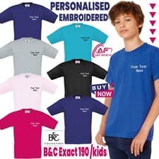 Image of Personalised Embroidered B&C Exact 190 Kids Classic T-Shirt Premium Quality