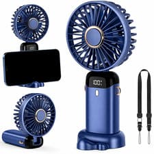 Image of Portable Handheld Fan USB Rechargeable Mini Fan LED Display Travel Desk Fan