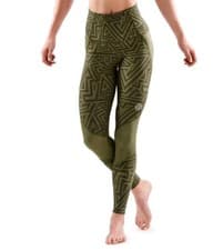 Image of SKINS Womens Khaki Green Series 3 Long Tight Skyscraper Tights Size XS