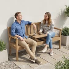 Image of Wooden Garden Bench with Table, Shelf, 2-3 Seater Outdoor Loveseat, Teak